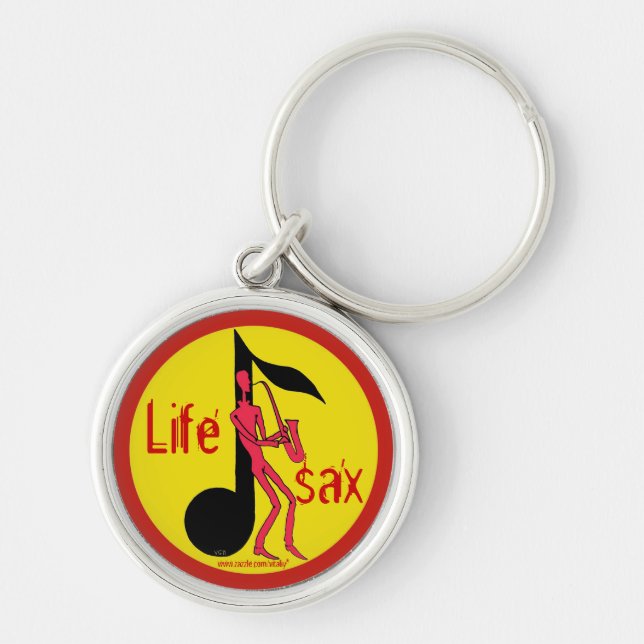 Saxophone playing man pen ink drawing key chain (Front)