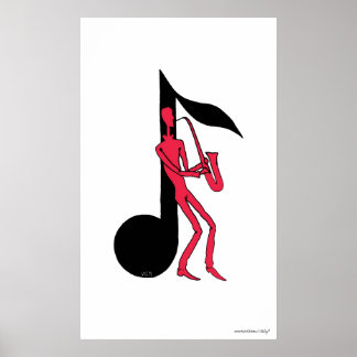 Saxophone playing man pen ink drawing poster
