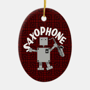 Saxophone Robot Text Ceramic Tree Decoration