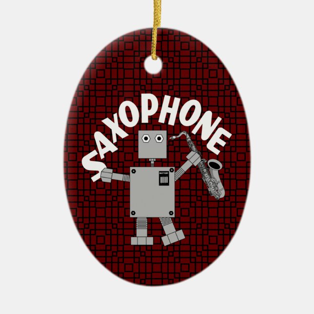 Saxophone Robot Text Ceramic Tree Decoration (Front)