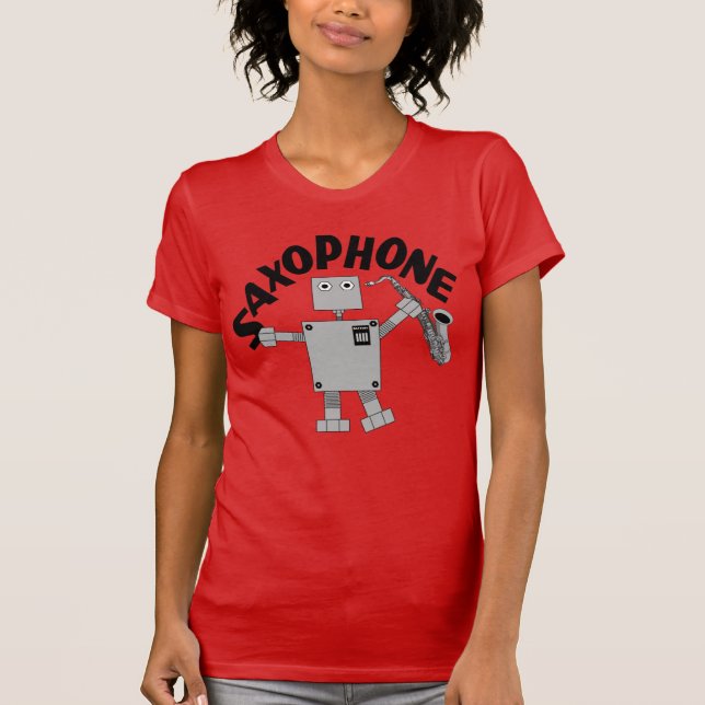 Saxophone Robot Text T-Shirt (Front)