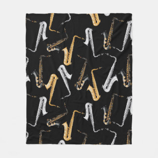 Saxophone seamless pattern bg Saxophonist Musician Fleece Blanket