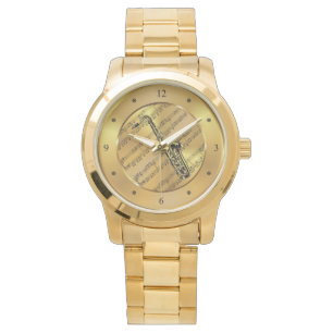 Saxophone ~ Sheet Music ~ Gold Background ~ Unique Watch