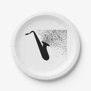 Saxophone Silhouette With Musical Notes Paper Plate