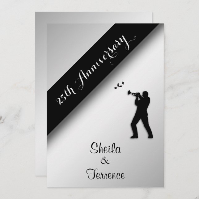 Saxophone Silver Wedding Anniversary Invitation (Front/Back)