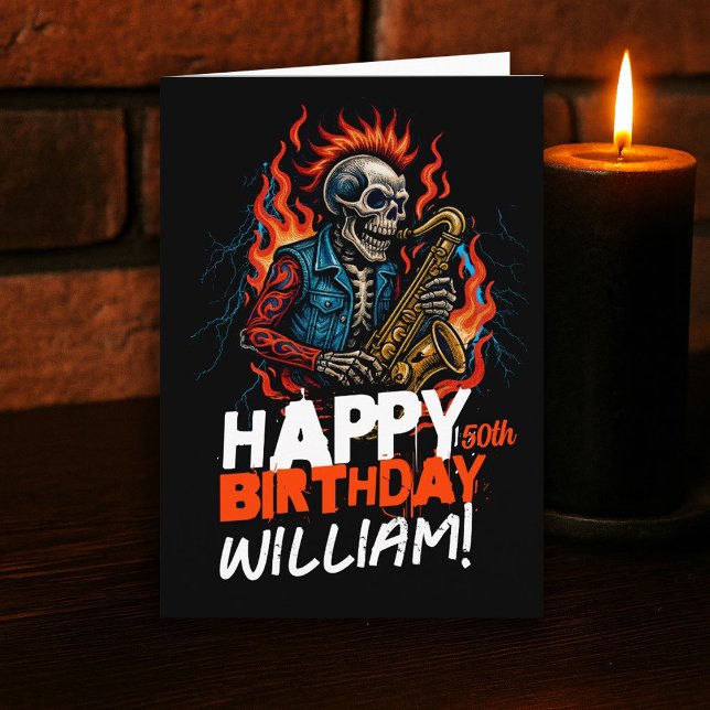 Saxophone Skeleton Musicians Birthday Card Funny (Creator Uploaded)