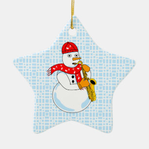 Saxophone Snowman Ceramic Tree Decoration