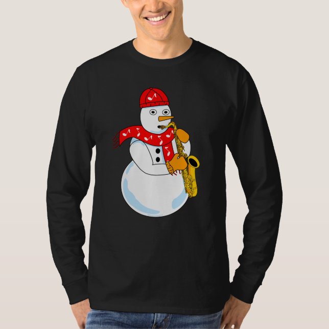 Saxophone Snowman T-Shirt (Front)