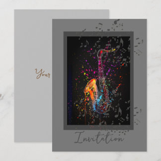 Saxophone Splash And Music Notes Invitation