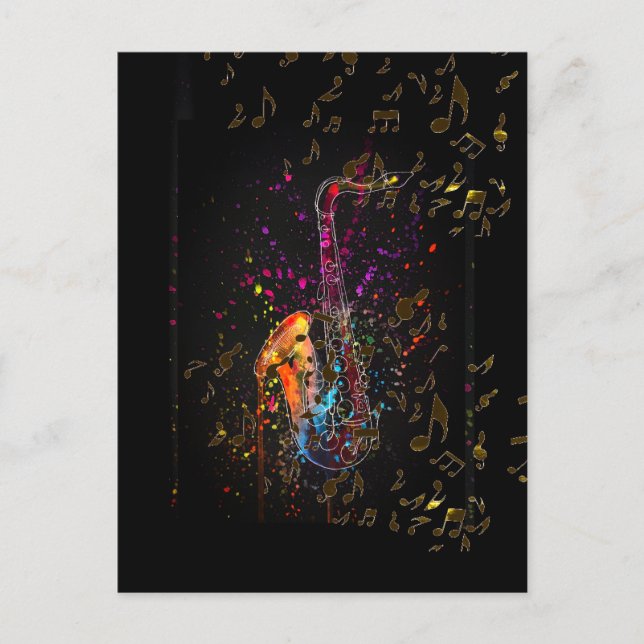 Saxophone Splash And Music Notes Postcard (Front)