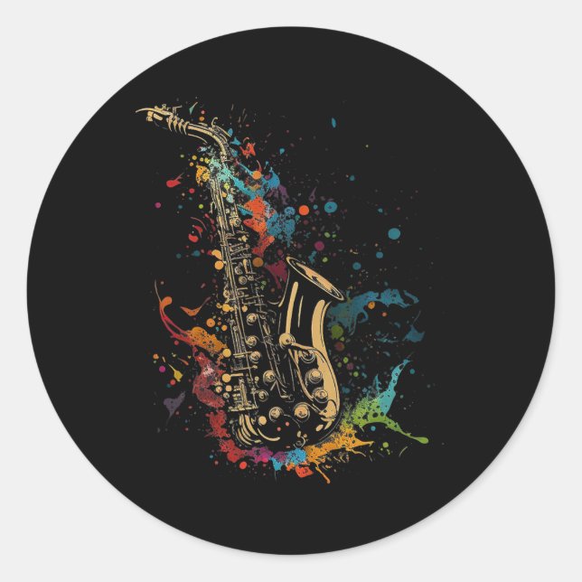 Saxophone Splash Art Musician Wind Music Jazz Saxo Classic Round Sticker (Front)