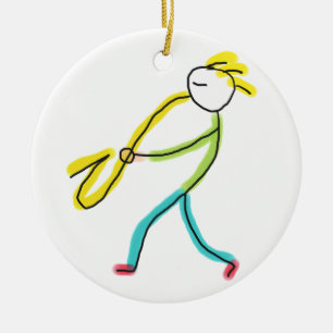 Saxophone Stickman Ceramic Tree Decoration
