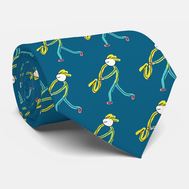 Saxophone Stickman Tie (Rolled)