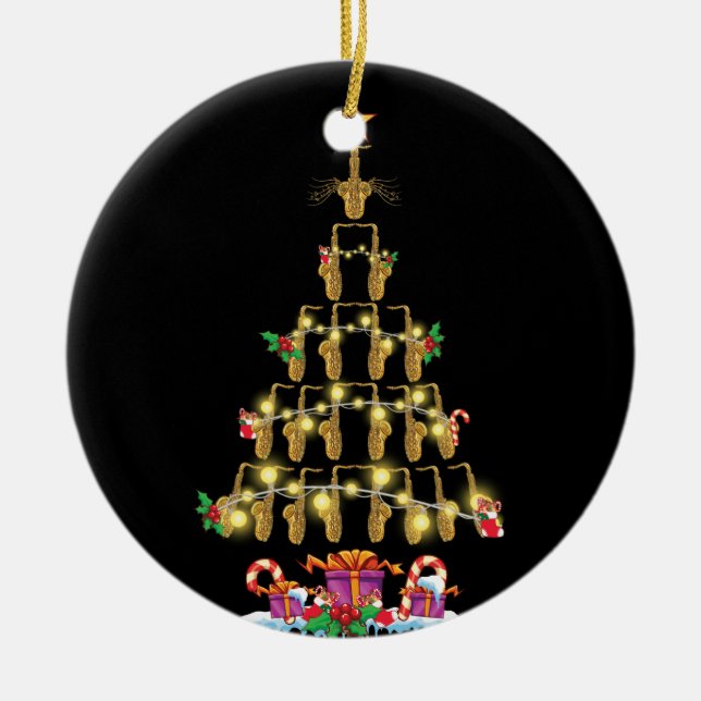 Saxophone Tree Hat In Snow Christmas Decoration (Front)