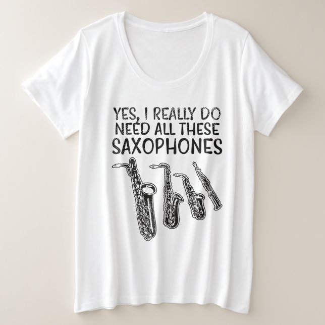 Saxophone Types Plus Size T-Shirt (Design Front)