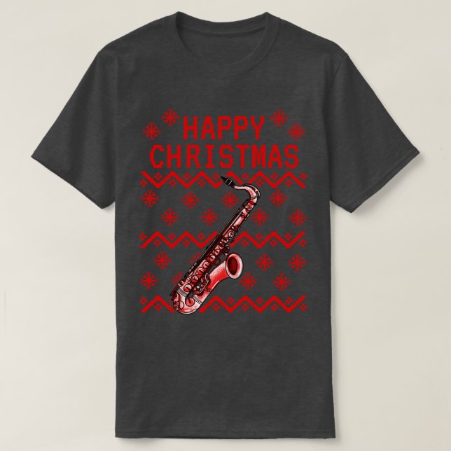 Saxophone Ugly Christmas Saxophonist Musician T-Shirt (Design Front)