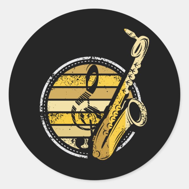 Saxophone Vintage Classic Round Sticker (Front)