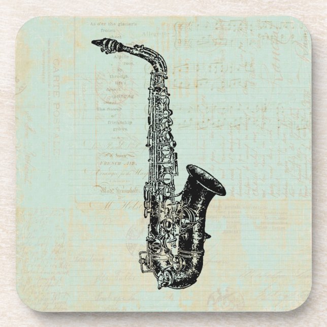 Saxophone Vintage Mint Green Music Art Coaster (Front)