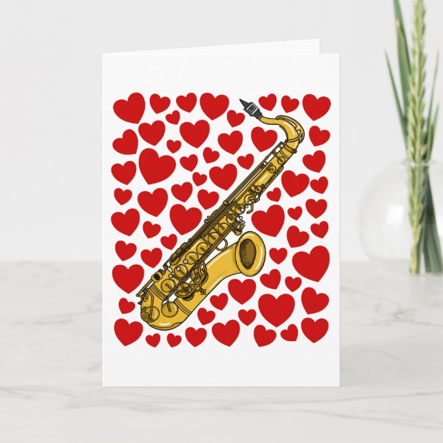 Saxophone With Hearts Valentines Anniversary Card (Front)