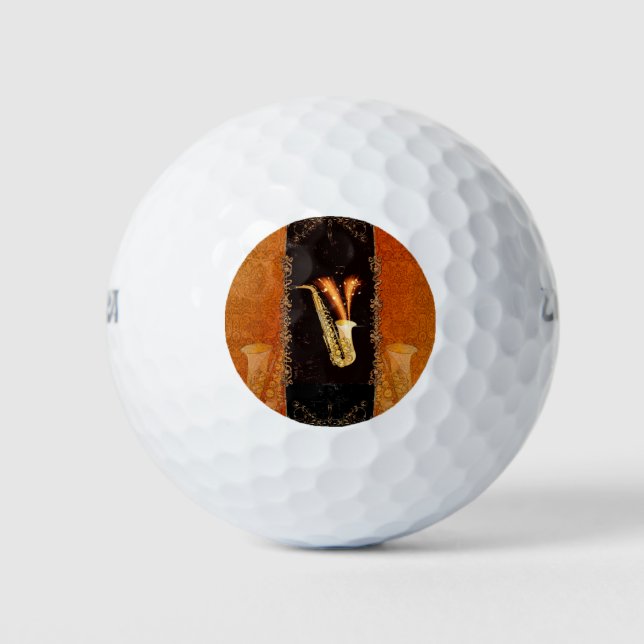 Saxophone with key notes and floral elements golf balls (Front)