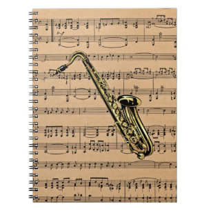 Saxophone ~ With Sheet Music Background Spiral Notebook