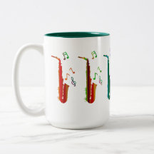 saxophones & 'musical notes' Two-Tone Mug, 15 oz