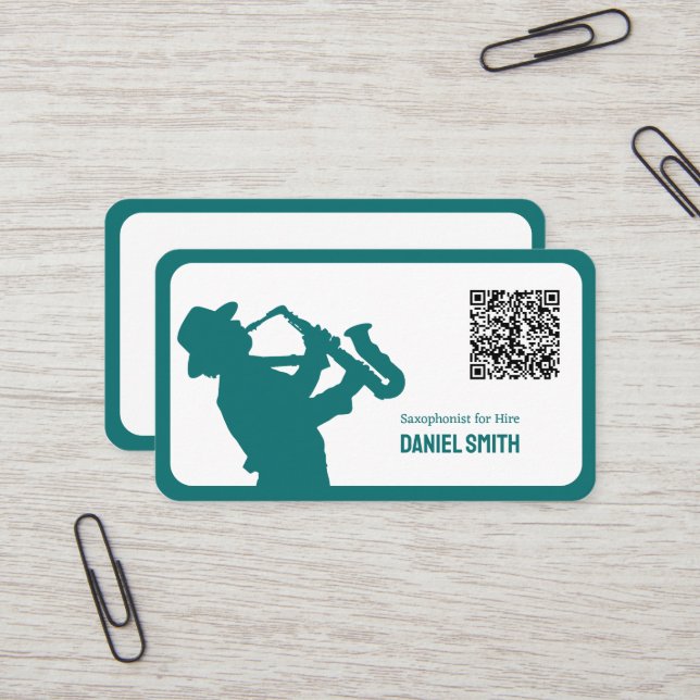 Saxophonist Custom QR Code Business Card (Front/Back In Situ)
