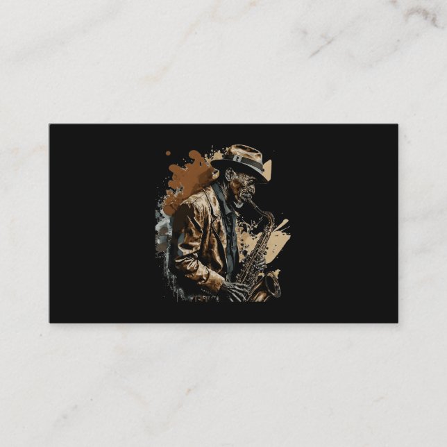 Saxophonist Jazz Musician playing a Saxophone Desi Business Card (Front)