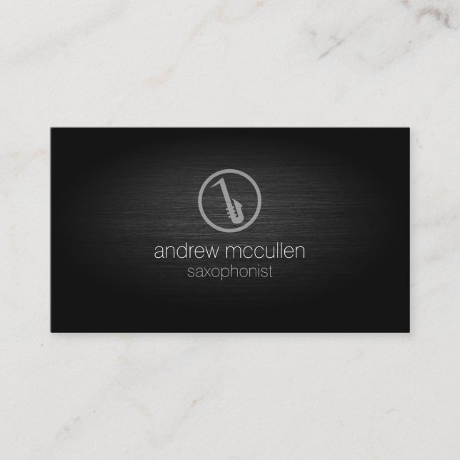 Saxophonist Saxophone Icon Brushed Metal Music Business Card (Front)