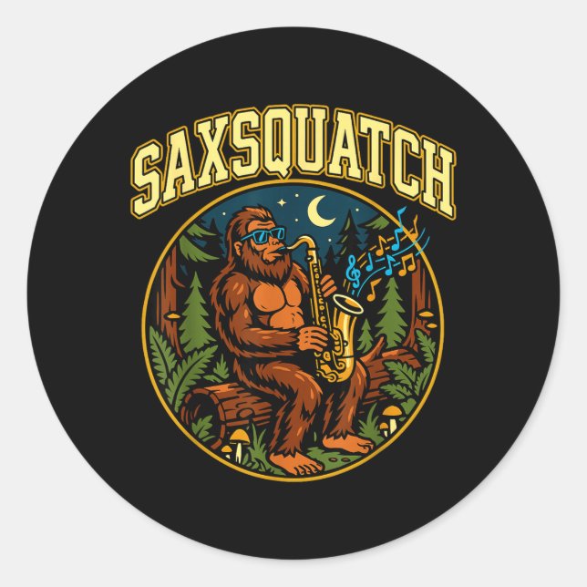 Saxsquatch Bigfoot Saxophone Player Jazz Music Hum Classic Round Sticker (Front)