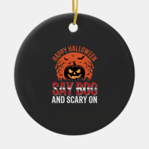 Say Boo Halloween Pumpkin Design_1 Ceramic Tree Decoration