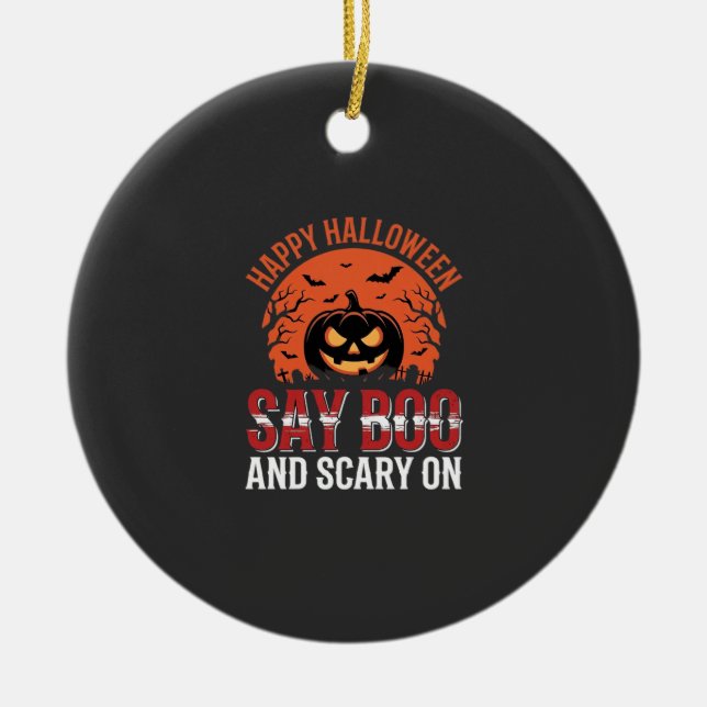 Say Boo Halloween Pumpkin Design_1 Ceramic Tree Decoration (Front)