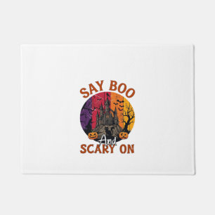 Say Boo Scary Halloween Haunted House Black Cat Pu Doormat