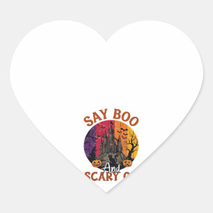 Say Boo Scary Halloween Haunted House Black Cat Pu Heart Sticker