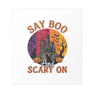 Say Boo Scary Halloween Haunted House Black Cat Pu Notepad