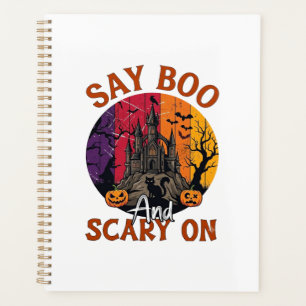 Say Boo Scary Halloween Haunted House Black Cat Pu Planner