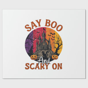 Say Boo Scary Halloween Haunted House Black Cat Pu Wrapping Paper