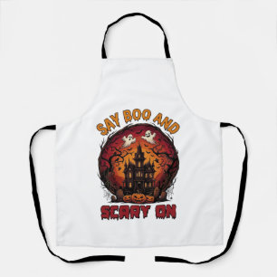 Say Boo Scary Haunted House Ghosts Pumpkins Hallow Apron