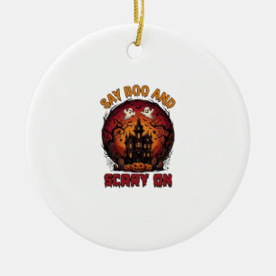 Say Boo Scary Haunted House Ghosts Pumpkins Hallow Ceramic Tree Decoration