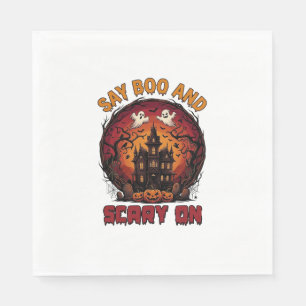 Say Boo Scary Haunted House Ghosts Pumpkins Hallow Napkin