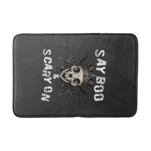Say Boo Scary Skull Crown Bat Wings Halloween_1 Bath Mat