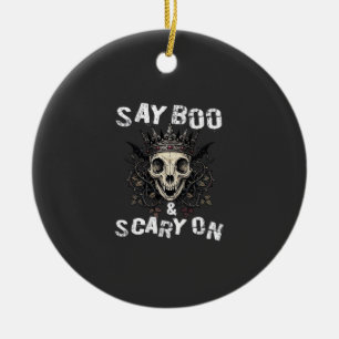 Say Boo Scary Skull Crown Bat Wings Halloween_1 Ceramic Tree Decoration