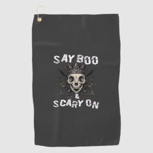 Say Boo Scary Skull Crown Bat Wings Halloween_1 Golf Towel