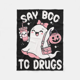 Say Boo To Drugs Funny Halloween Red Ribbon  Fleece Blanket