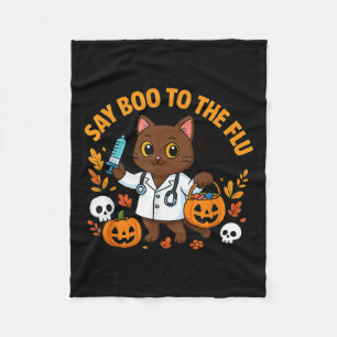 Say Boo To The Flu Cute Nurse Cat Halloween Funny Fleece Blanket