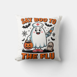 Say Boo to the Flu Funny Halloween Nurse Doctor  Cushion