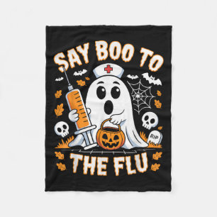 Say Boo To The Flu Ghost Nurse Design Fleece Blanket