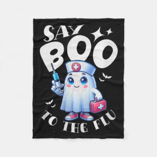 Say Boo To The Flu Halloween Nurse Ghost Funny Pre Fleece Blanket