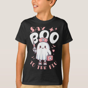 Say Boo To The Flu Halloween Nurse Ghost Funny T-Shirt