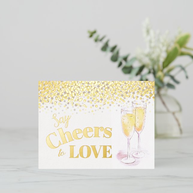 Say cheers bridal shower wine champagne tasting foil holiday postcard (Standing Front)